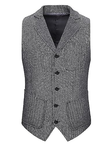 Ulnomio Herren Herringbone Anzug Weste Aufgesetzte Tasche Kerbe Revers für Partei Prom Weste von Ulnomio