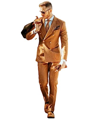 Ulnomio Herren Jacke&Hose 2 Stück Anzug Abschlussball Abendessen Bankett Zweireihig Knöpfe Scheitel Revers Smoking von Ulnomio