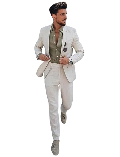 Ulnomio Herren Leinen Zweiteiliger Anzug Zwei Knöpfe für Casual Einkaufen Outfit von Ulnomio