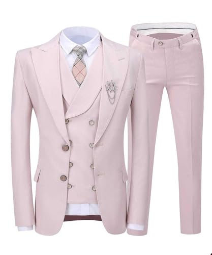 Ulnomio Herren Peak Revers 3-teiliger Anzug 2 Knöpfe Jacke Zweireiher Knöpfe Weste mit Hose für Formell/Party von Ulnomio