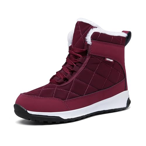 Ulogu Winterschuhe Damen Gefüttert Boots Warm Winterstiefel Outdoor Winter Stiefel, Rot, 42 EU von Ulogu