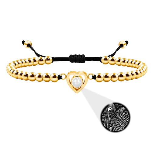 100 Sprachen I Love You Armband – 4 mm Kupferperlen Armband Verstellbare geflochtene Schnur Romantisches Geschenk für Paare Beste Freunde, Adjust, Metall, Kein Edelstein von Uloveido