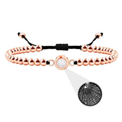 100 Sprachen I Love You Armband – 4 mm Kupferperlen Armband Verstellbare geflochtene Schnur Romantisches Geschenk für Paare Beste Freunde, Adjust, Metall, Kein Edelstein von Uloveido