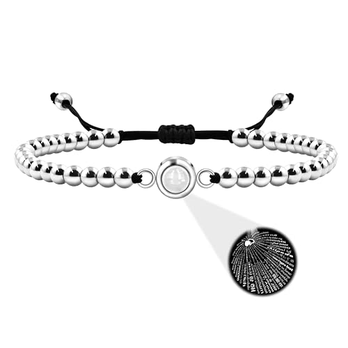 100 Sprachen I Love You Armband – 4 mm Kupferperlen Armband Verstellbare geflochtene Schnur Romantisches Geschenk für Paare Beste Freunde, m, Edelstahl, Kristall von Uloveido