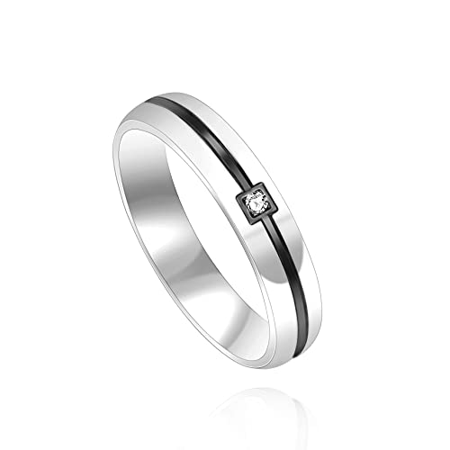 4 mm Bandring für Herren, schwarze Linie, Titan, Edelstahl, Ring mit rundem Zirkonia, für Sie und Ihn, Paare, UK Size L1/2(51.9mm), Kristall von Uloveido