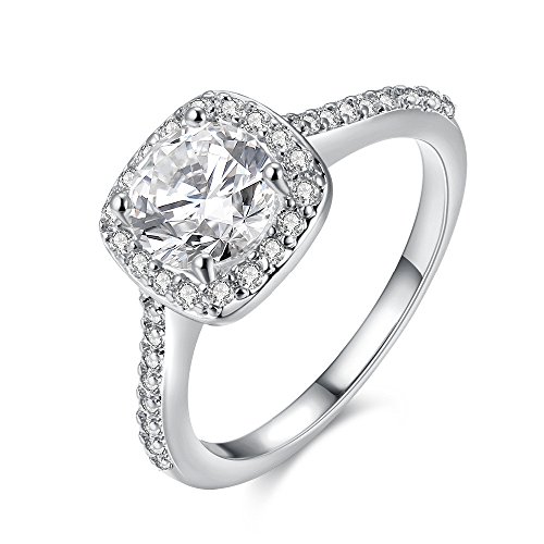 925 Sterling Silber, Simulierte Diamant Solitaire Trauringe, Halo Ringe für Annivery/Engagement/Party Schmuck für Frauen, Größe 9, LJ074 von Uloveido