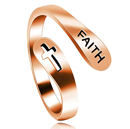 925 Sterling Silber FAITH Kreuz verstellbarer Ring, Roségold plattiert Hohlkreuz Religiöse Ringe für Frauen Y531 von Uloveido