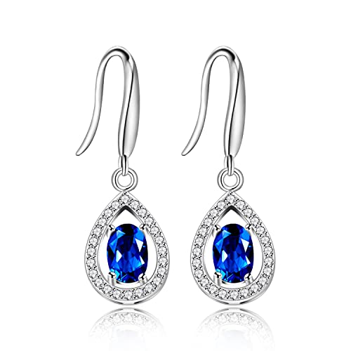 925 Sterling Silber Ovalschliff Blauer Saphir Tropfen Ohrringe Geburtsstein Geburtstagsgeschenk FR027 (Saphir) von Uloveido