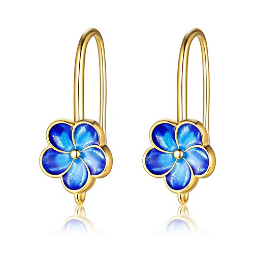 Blaue Cloisonne Emaille Boho Einzigartige Blumenohrringe Charm Dang Drop Vergoldete Ohrringe für Damen CQ248-GOLD von Uloveido