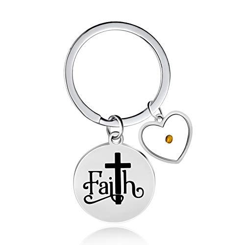 Edelstahl Faith Cross Schlüsselbund mit Herz Senf Samen Charms Religiöser christlicher Schlüsselring für Männer oder Frauen Y1013 von Uloveido