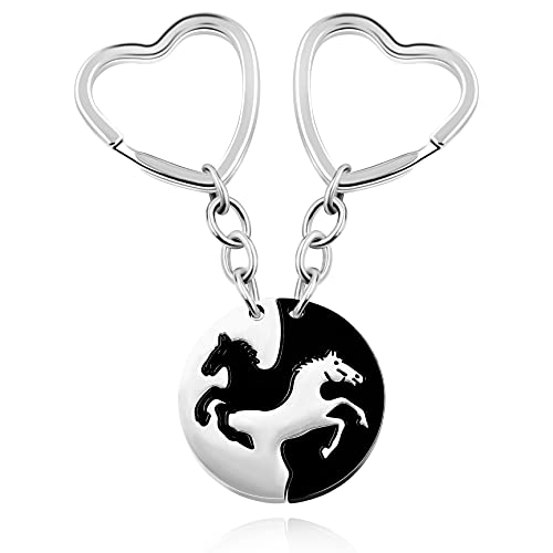 Edelstahl Yin Yang Pferd Schlüsselanhänger für Paare Puzzle passende Liebhaber Schlüsselanhänger V-Day Geschenke, Herz-Ring in Weiß und Schwarz, M von Uloveido