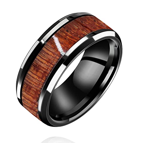 Ehering aus Edelstahl in Schwarz und Weiß mit Holzeinlage für Damen und Herren Y1539, Y1539-Steel-UK Size L1/2(51.9mm), Holz von Uloveido