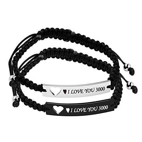 I Love You 3000 His Her Couple Geflochtene Armbänder für Männer und Frauen, Metall, zirkonia, von Uloveido