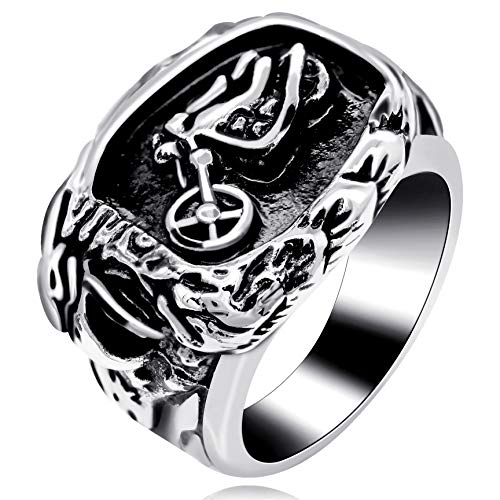 Uloveido Männer schwarz Schmuck Punk Ring Motorrad Muster Ring für Männer Boy Dad Jubiläum Geburtstag Ring Geschenk MT001 (71 (22.6)) von Uloveido