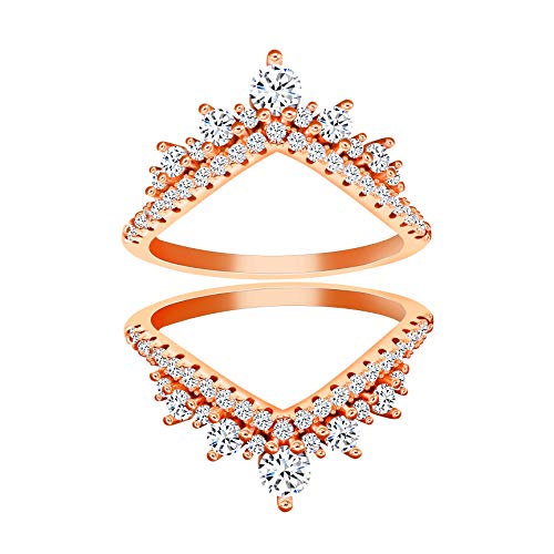 Uloveido Rose Gold Finish Runde Cubic Zirkonia Damen Jubiläum Hochzeitsband Enhancer Guard Doppelring 925 Silber (Größe 18.1) von Uloveido