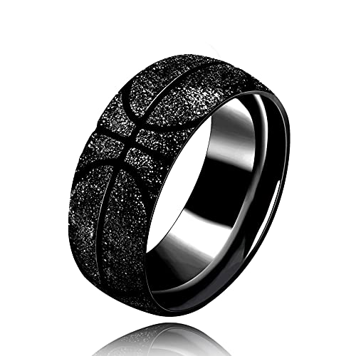 Sportliches Basketball-Muster, gewölbtes Design, für Herren und Damen, aus Edelstahl, Schwarz, Y1312-Black-UK Size Q-Diameter 18.1mm, Nicht-Edelstein von Uloveido