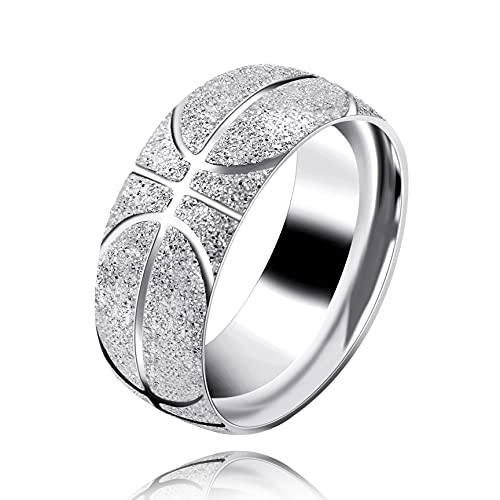 Uloveido Herren 8mm Weiß gewölbte Titan Edelstahl Ring mit gehämmertem Basketball Muster (Weiß Größe 18.1) von Uloveido