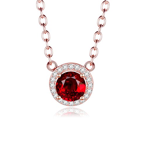 Uloveido 0,6 Karat Kissen geschnitten Runde echte rote Granat Diamant Anhänger Birthstone Halskette für Frauen Mädchen 925 Sterling Silber Rose Gold plattiert Jubiläum Engagement Schmuck FN044 von Uloveido