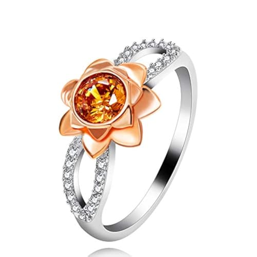 Uloveido 14K Rose Blume Ring mit rundem Schnitt simulierte orange Diamant, zwei Töne Infinity Floral Ehering für Frauen Mädchen Y812 von Uloveido