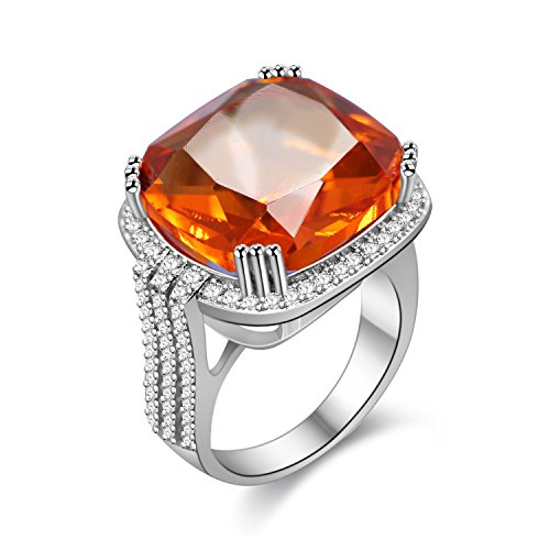 Uloveido 16mm Große Quadratische Anweisung Ring mit Prinzessin Cut Orange Zirkonia Jahrestag Hochzeit Frauen Platin Vergoldet Ring für Ihr Jubiläum RA219-17.2 von Uloveido