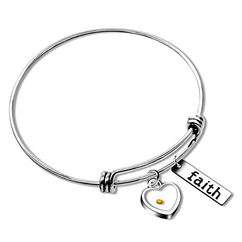 Uloveido 2,5 Zoll Edelstahl Glaube Armreif Echte Senfsamen Armbänder Charme Schmuck für Christian Inspirational Geschenk Y558, 2 5 inch, Metall, Harz von Uloveido