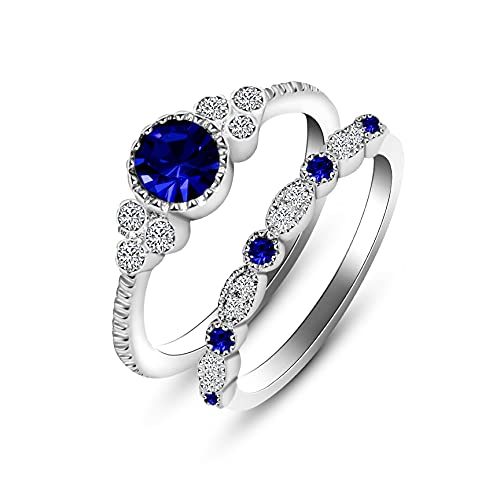 Uloveido 2-teiliges blaues Kristallring-Set für Frauen, Weißgold überzogen, Hochzeit, Verlobung, Versprechensringe, Set Y1279 (19.75) von Uloveido