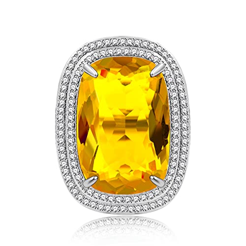 Uloveido 20x30mm Kissen-Schliff CZ Übertreibener Ring, simulierter Citrin gelber Kristall, Cocktailringe, Hiphop-Schmuck für Frauen und Männer (Gelb) von Uloveido