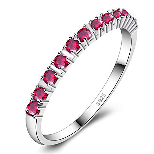 Uloveido 2mm platiniert Ehering Zirkonia halbe Ewigkeit stapelbar Verlobungsring für Frau J029 (Pink, Größe 9) von Uloveido