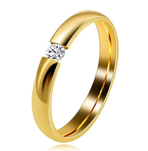 Uloveido Y643 Eheringe / Verlobungsringe für Damen und Herren, 3 mm, 4 mm, goldfarben, Edelstahl, bequeme Passform, UK Size P(58.3mm), Kristall, Cubic Zirkonia von Uloveido