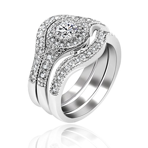 Uloveido 3 stücke Runde Engagement Hochzeit Ringe Set für Frauen Rhodium Überzogene Mode Brautschmuck Set für Frauen RA0346 (Größe 18,8) von Uloveido