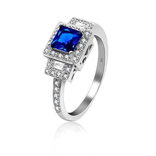 Uloveido 3g 925 Sterling Silber Kissen Cut Royal Blue Zirkonia Hohle Kreuz Versprechen Hochzeit Ringe für Frauen JZ102 (blau, größe 49) von Uloveido