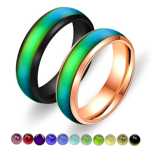 Uloveido 6mm Comfort Fit Ringe Schwarz/Roségold Edelstahl Ehering Farbwechsel Stimmungsringe für Männer Y1854 (Mann, 20) von Uloveido