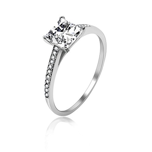 Uloveido 6mm Princess Cut Zirkonia Starker Sterling Silber Ring Hochzeit Verlobungsring Jubiläum für Frauen 2g Größe 57 (18.1) LJ078 von Uloveido