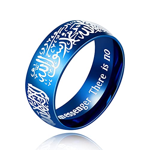 Uloveido 8mm Schwarzer Blauer Goldener Edelstahl Islamischer Muslimischer Muhammad Shahada Arabischer Gott Allah Botschafter Ring für Männer Jungen. (Blau, 19) von Uloveido