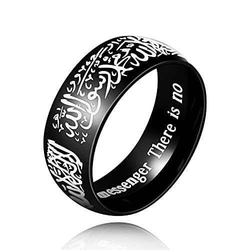 Uloveido 8mm Schwarzer Blauer Goldener Edelstahl Islamischer Muslimischer Muhammad Shahada Arabischer Gott Allah Botschafter Ring für Männer Jungen. (Schwarz, 18.25) von Uloveido