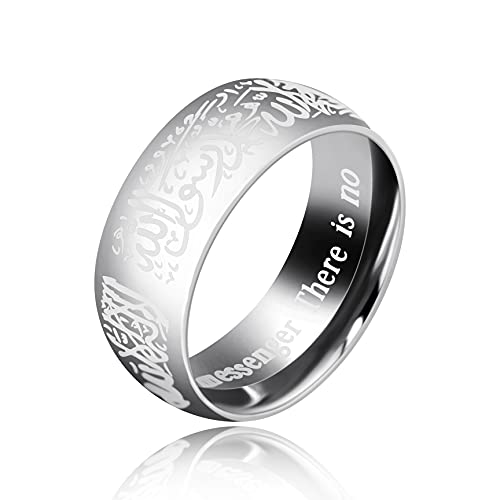 Uloveido 8mm Schwarzer Blauer Goldener Edelstahl Islamischer Muslimischer Muhammad Shahada Arabischer Gott Allah Botschafter Ring für Männer Jungen. (Weiß, 17.5) von Uloveido