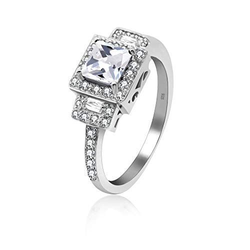 Uloveido 925 Sterling Silber, Simulierte Diamond Square Trauringe, Kreuz Ringe für Annivery/Engagement/Party Schmuck für Frauen (3g, Weiß, Größe 54) JZ102 von Uloveido