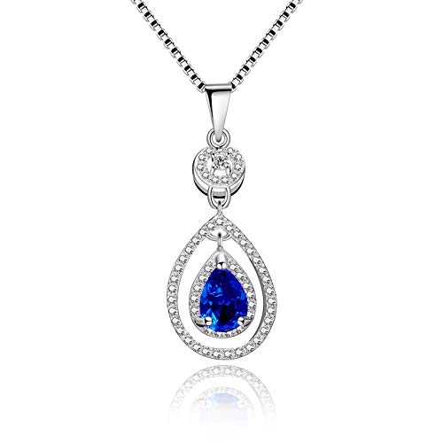 Uloveido 925 Sterling Silber Blau Saphirglas Hohl Teardrop Frauen Anhänger Halskette für Mädchen Jahrestag Geburtstagsgeschenk FN104 von Uloveido
