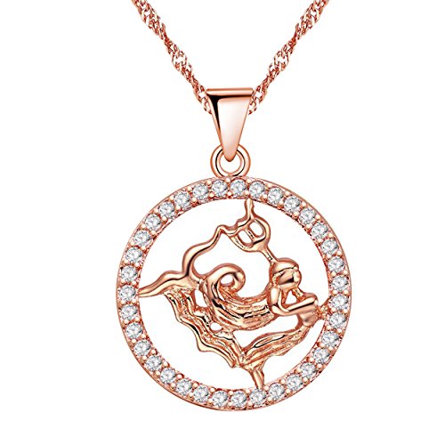 Uloveido Aquarius Constellation Circle Halskette Rose Gold plattiert Zirkonia 12 Sternzeichen Anhänger Schmuck Halskette 20. Januar bis 18. Februar Geburtstag Schmuck Halskette Geschenk N1047 von Uloveido