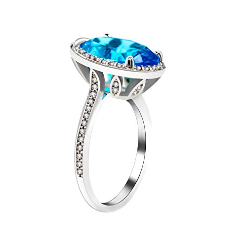 Uloveido Beauty 0,67 "Oval Cut Big Hellblau Kristall Ring Rhodium Überzogene Hochzeit Verlobungsringe für Frauen Mädchen Größe 59 (18.8) RJ214 von Uloveido