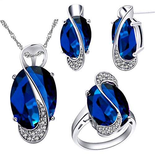 Uloveido Big Oval Blue Erstellt Topaz Trauringe Set, Mode CZ Stein Jubiläum Engagement Schmuck Ringe Set für Frauen T472 von Uloveido