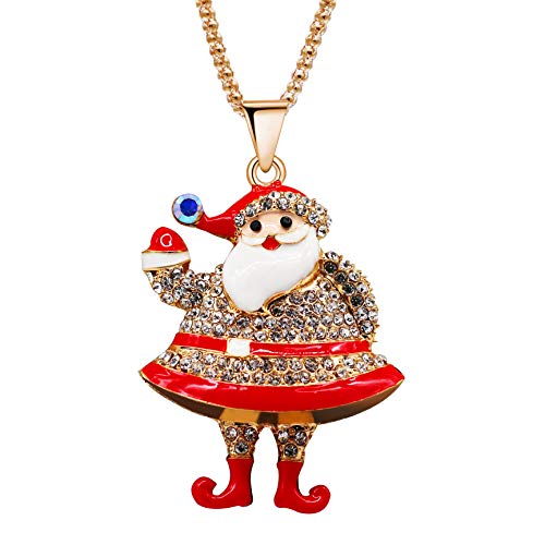 Uloveido Big Santa Claus Emaille Anhänger Shinning Lange Halskette Rose Vergoldet Bling Weihnachtsmann Pullover Kette Nekclaces Geschenke Ideen für Frauen von Uloveido