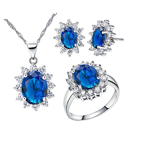 Uloveido Blue CZ Stein Diamant Brautschmuck Set Günstige Ohrringe Halskette und Ring für Mädchen T466 von Uloveido
