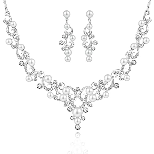 Uloveido Braut Kristall Hochzeit Schmuck Set Legierung Halskette Ohrringe Strass und Imitierte Perle Party Schmuck für Frauen Y645 von Uloveido