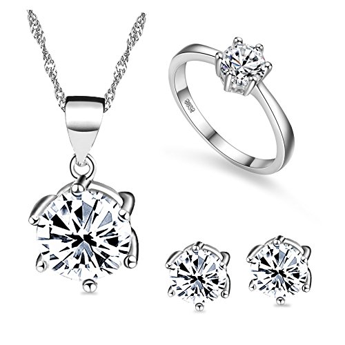 Uloveido Braut Ohrstecker für Mädchen, Halskette Anhänger und Engagement Versprechen Ring Set für Frauen T043 von Uloveido