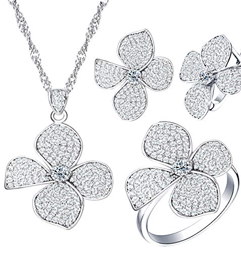 Uloveido Brautschmuck Set für Frauen Ehering Halskette Anhänger und Ohrringe Set für Mädchen T001 von Uloveido