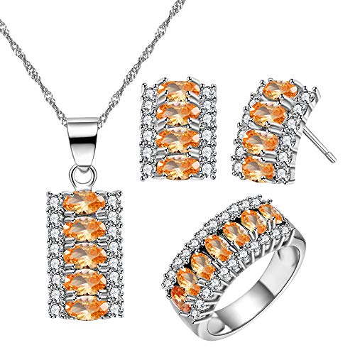 Uloveido Champagnergelb Zirkonia Halskette/Ohrringe/Ring Charm Kristall Meniskus Schmuck-Set für Verlobungshochzeit, schönen Geburtstag Gfit Ideen für Frauen Freundin von Uloveido