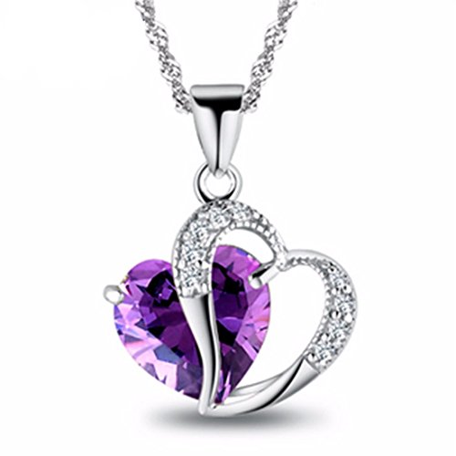 Uloveido Charm Lila Österreichische Kristalle Mystic Erstellt Amethyst Love Heart Anhänger Gliederkette Halskette Mit Weißen Klaren Zirkonia für Frauen Mädchen N673-Lila von Uloveido