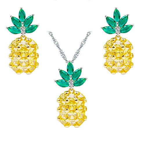 Uloveido Charm Obst Schmuck Set Sommer Geschenk - Cute Gelb/Grün Ananas Zirkonia Ohrstecker Kette Anhänger Halskette Set für Teen Mädchen PT001-Set von Uloveido