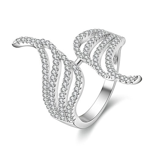 Uloveido Charm Silber Farbe Angel Wings Wide Band Ringe für Frauen Weiß Zirkonia Pflastern Modeschmuck Geschenke Ideen Größe 54 (17.2) PJ4270 von Uloveido